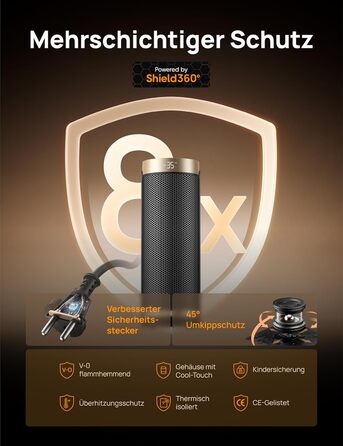 Енергозберігаючий вентилятор-обігрівач Dreo, керамічний PTC нагрівач, тихий, коливальний електричний обігрівач 70 з пультом дистанційного керування, 12-годинний таймер, 3 режими, 3 швидкості, захист від перегріву та перекидання, Solaris Slim H3 Standard G