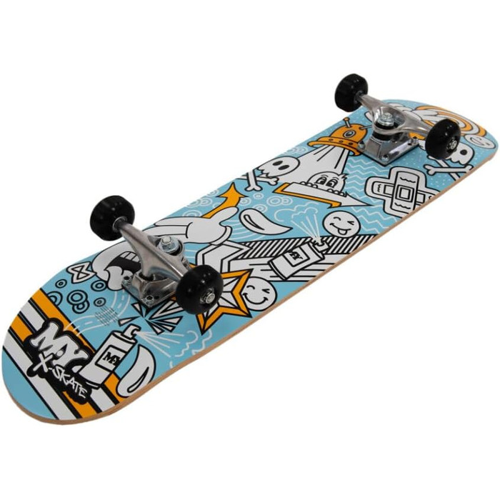 Для початківців, скейтборд для дітей, підлітків та дорослих, 7-шарова кленова дека, підшипники ABEC 7 для трюків та скейтпарків, Blaue Skizze, 31&39&39 Double Kick