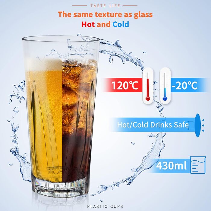 Пластикові стакани Asashizen PC 385 мл набір з 4 шт. , акрилові стакани для пиття, стакани для миття в посудомийній машині, для ді