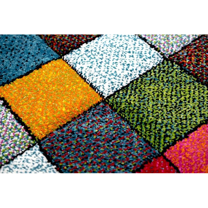 Абстрактний килим для вітальні сучасний барвистий ромбовидний дизайн помаранчевий жовтий зелений - легко чиститься розмір 200 x 29