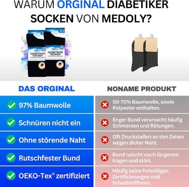 Шкарпетки для діабетиків (6 пар) без гумки, виготовлені з 97 бавовни, для жінок та чоловіків - безшовні шкарпетки, діабетичні шкарпетки без манжет, розмір 43-46, 6 пар чорного кольору