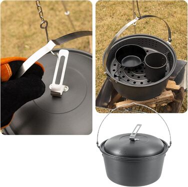 Легкі каструлі для пікніка, каструля для приготування їжі на відкритому повітрі, 4,5 л, алюмінієвий сплав, посуд, підвісна каструля для супу, модель підвісної каструлі для гриля на відкритому повітрі