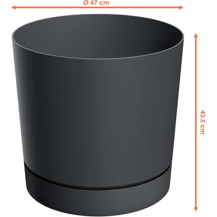 Пластиковий горщик XL з блюдцем, круглий, антрацит - Ø 47 см - великий квітковий горщик зі знімною основою, стійкий до ультрафіолету - садова прикраса, горщик, квітковий горщик, рослинний горщик, контейнер для рослин, морозостійкий