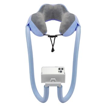 Тримач для шиї телефону - регульований на 360 градусів, подушки для підтримки шиї, тримач для телефону 2-в-1, підставка для мобільних телефонів, знімні тримачі, колиска для мобільного пристрою, зручна дорожня подушка синього кольору