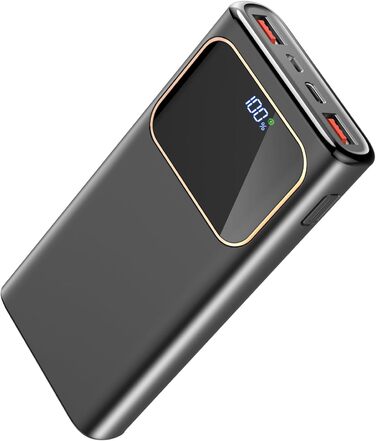 З 22,5 Вт швидкої зарядки USB C входом і виходом, PD 3.0 QC 4.0 зовнішній акумулятор мобільного телефону, Powerbank Small сумісний з iPhone 11 12 13 Samsung Airpods Black, 2024 Powerbank 20000mAh