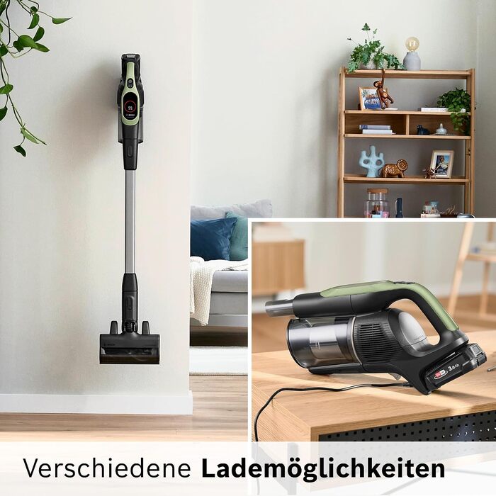 Акумуляторний пилосос Bosch Unlimited 9 BBS921TBA, бездротовий, MicroClean Technology, дисплей, компресія пилу, HEPA-фільтр, 10 років гарантії на двигун, змінний акумулятор, LED-підсвітка, щілина для вузьких місць, зелений