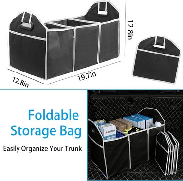 Органайзер для багажника автомобіля, трисекційний, складаний, преміум-матеріал, для позашляховиків, седанів, легкових та вантажних автомобілів, чорний