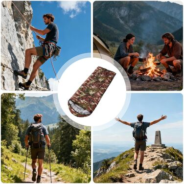 Спальний мішок для дорослих Теплий для кемпінгу Портативний та теплий спальний мішок - для піших прогулянок, трекінгу, виживання, зими та осені, автомобільних подорожей, камуфляжу