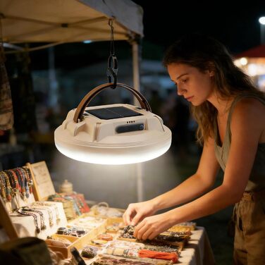 Ліхтар для кемпінгу - світлодіодний акумуляторний яскравий індикатор батареї, високояскраве світлодіодне зовнішнє освітлення - для походів, трекінгу, нічної риболовлі та відключення електроенергії на свіжому повітрі, бежевий