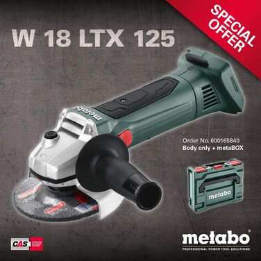 Акумуляторна кутова шліфувальна машина Metabo W 18 LTX 125 (600165840) 18 В (без акумулятора, без зарядного пристрою) metaBOX 165