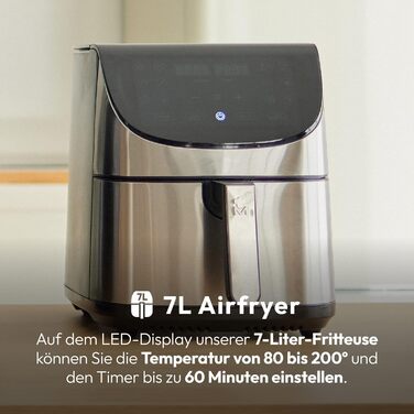 Аерофритюрниця Ємність 7 л і потужність 1700 Вт Світлодіодний сенсорний екран і кошик з антипригарним покриттям Фритюрниця Регульована температура 80-200C, 700
