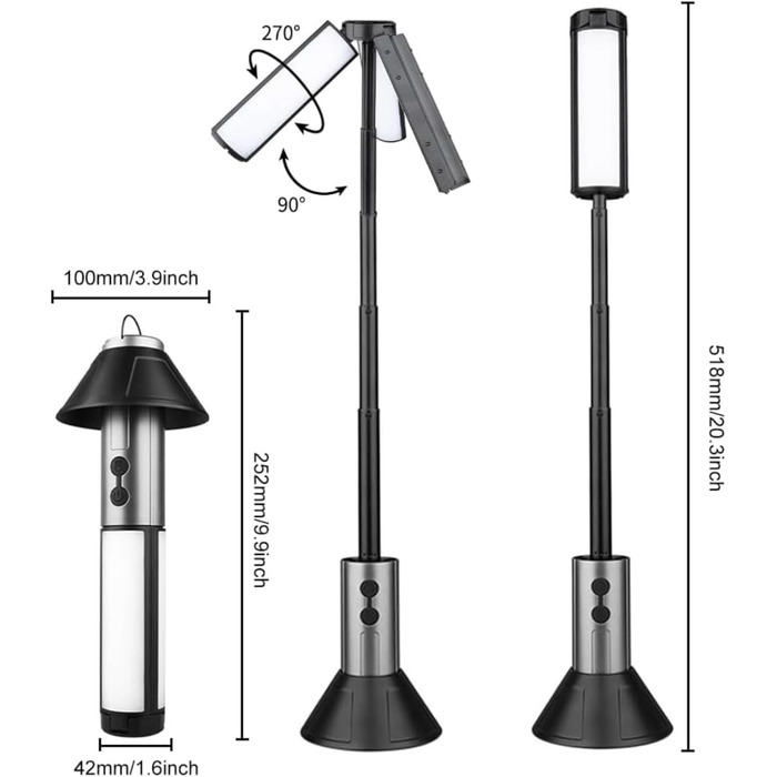 Ліхтар для кемпінгу, 3000 мАг, телескопічні кемпінгові ліхтарі з можливістю акумулятора, портативний складний кемпінговий ліхтар з гачком та ліхтариком для кемпінгу, походів, відключення електроенергії, надзвичайних ситуацій