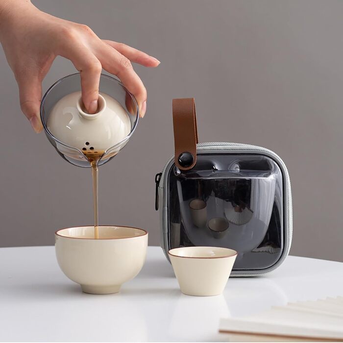 Набір для чаю в дорогу керамічний сервіз з рушником для подорожей Керамічний чайний сервіз Набір для пікніка, походів та кемпінгу Подарунок