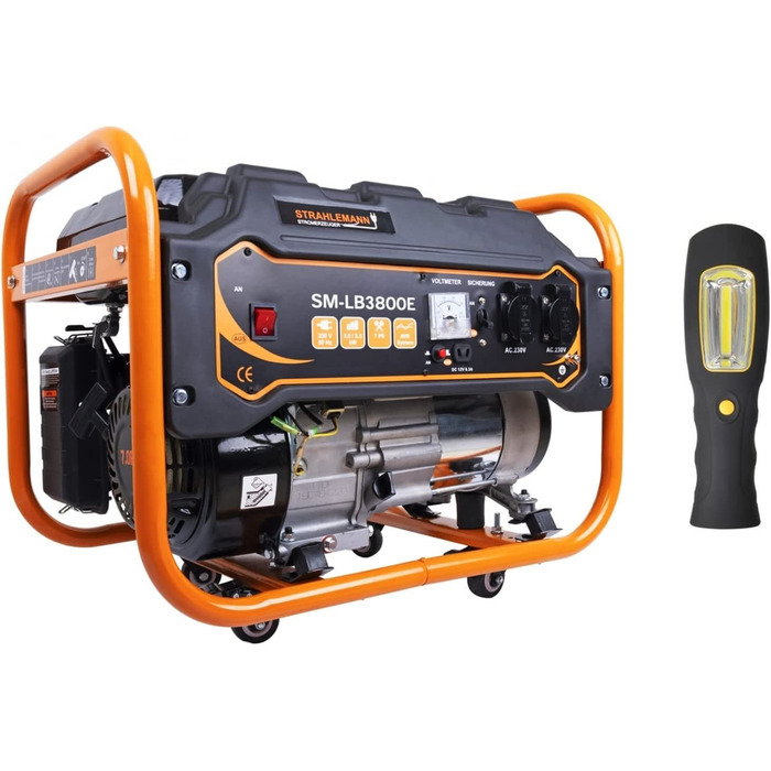 Бензиновий генератор Strahlemann Combo Set з COB-підсвічуванням Мобільний генератор 230 В 3,3 кВт 3300 Вт 50 Гц Аварійний генератор 7 к.с. 4-тактний бензиновий двигун 210 куб.см з повітряним охолодженням 1-фазний бензиновий генератор