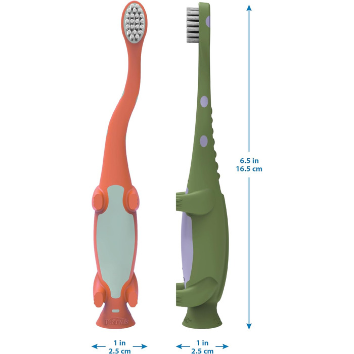 Зубна щітка для малюків Dr. Brown's, динозавр, зелений і помаранчевий, 2 шт. и