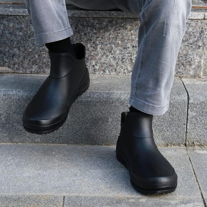 Гумові чоботи BILIKEYU для жінок та чоловіків, плоскі, нековзні, водонепроникні гумові чоботи для роботи, риболовлі, миття автомобіля, кухні, гумові чоботи, короткі чоботи, розмір 39, сірі