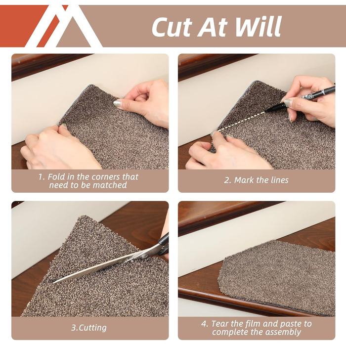 Килим COSY HOMEER, нековзний, 71,1 x 22,9 см, доріжка для дерев&39яних сходів, килимки для сходів для дітей та собак, основа 100 поліестер TPE, 15 шт. , бежевий, захищає підлогу 15 шт. бежевий