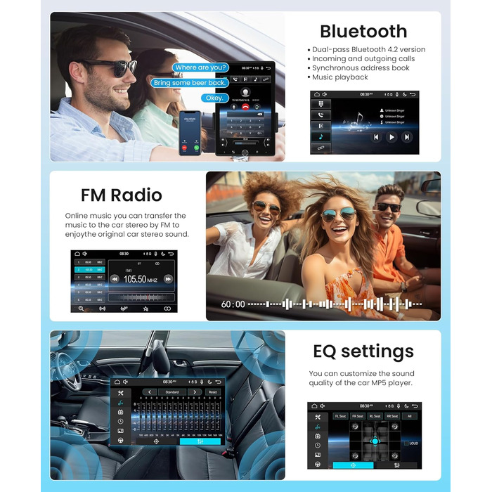 Автомагнітола 1 Din з Apple Carplay Android Auto 10,4-дюймовий поворотний сенсорний екран автомагнітоли з IOS/Android Mirror Link Bluetooth FM-радіо USB/AUX/еквалайзер/голосове керування керуванням на кермі камера заднього виду