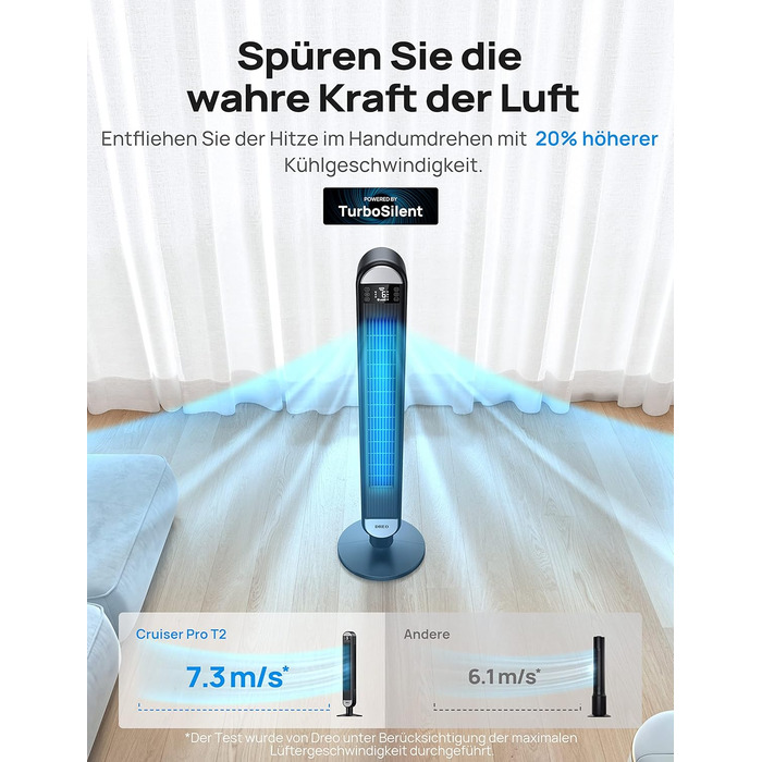 Розумний безшумний баштовий вентилятор Dreo 25 дБ з охолодженням, 106 см вентилятор з WiFi Alexa, коливальний вентилятор 90, пульт