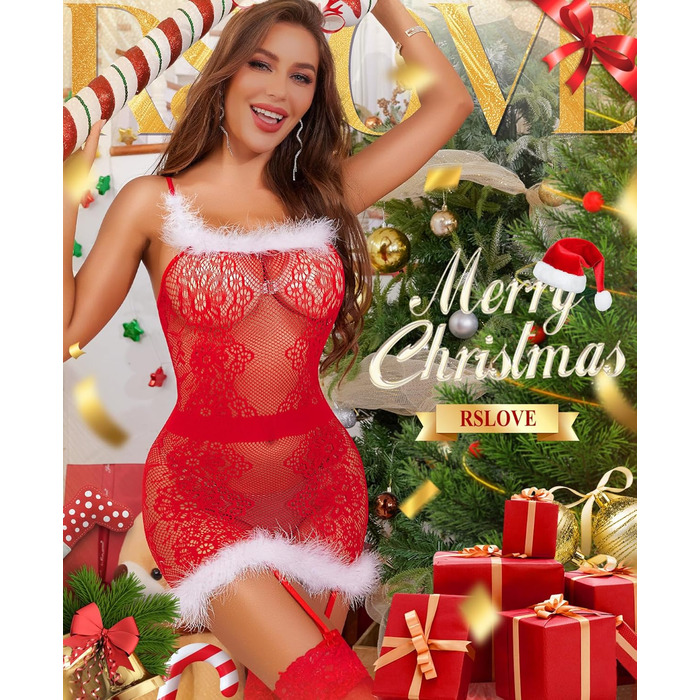Різдвяне жіноче боді RSLOVE, мереживо, червоне, універсальний розмір