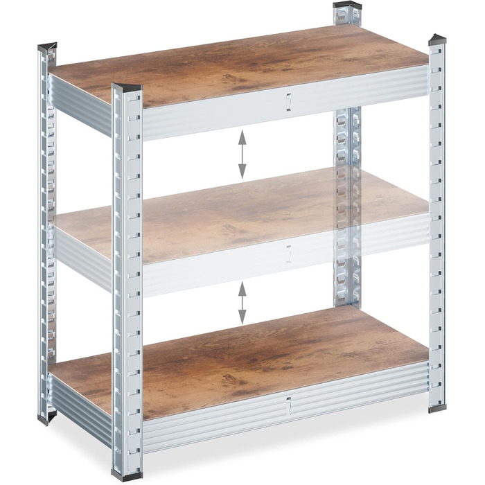 Міцний стелаж Relaxdays, ВxШxГ 120 x 60 x 30 см, 700 кг, оцинкована сталь, полиця для зберігання в підвалі та гаражі, коричневий/сріблястий
