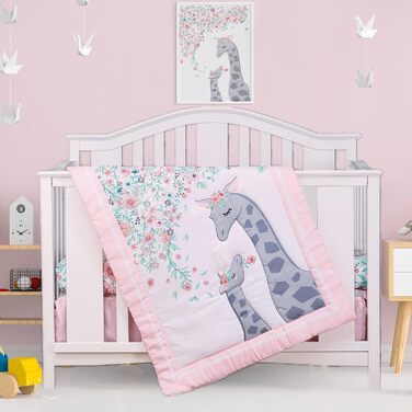 Комплект постільної білизни Jupeollon для дівчаток, жираф, квітковий візерунок, дитяча, дитяче ліжечко, 4-спальне простирадло, ліж