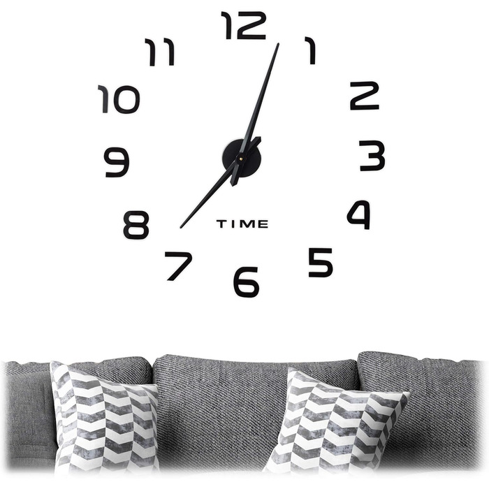 Настінний годинник Relaxdays DIY, 3D-цифри, настінне татуювання годинника, проста установка, змінний розмір, сучасний, чорний