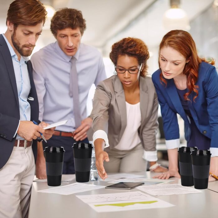 Кавова кружка об&39ємом 486 мл з кришкою, упаковка з 12 пластикових стаканчиків, багаторазові кавові чашки для автомобіля та в дорозі (12, чорні) Чорний 12