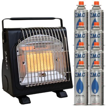 Портативний газовий обігрівач та плита ZMC 2-в-1 8 газових картриджів 227 г, кемпінговий обігрівач 1,7 кВт, ідеальне джерело тепла без електрики, газовий обігрівач для використання на вулиці, патіо, мобільний обігрівач з п&39єзорозпалом, газовий обігрівач