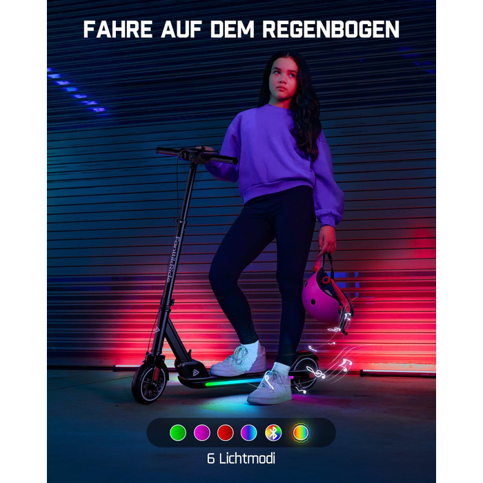 Дитячий електросамокат FanttikRide T9 Apex, 1,31,7 м, двигун 200 Вт, кольорове світлодіодне підсвічування з Bluetooth-динаміком, цифровий дисплей 12/16/20 км/год, регульована висота, складається, до 40 хвилин (без допуску типу), чорний