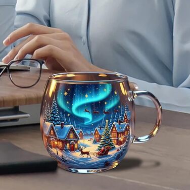 Різдвяна кружка - Розписана, динамічна керамічна кружка для свят Термостійка підставка для кави/чаю для зимових свят Святкова кружка для кави на день народження, вечірка.