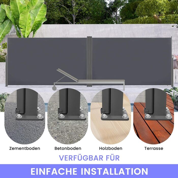 Розсувна двостороння бічна маркіза, створює приватність на вулиці, до 6 м, функція автоматичного згортання, захист від сонця та вітру, бічна шторка як екран для забезпечення конфіденційності (антрацит, висота 1,53 м, антрацит 160 см)