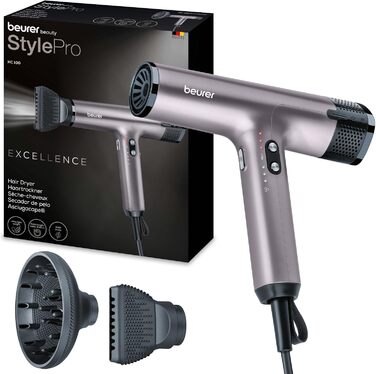 Фен Beurer HC 100 Excellence, фен з потужним цифровим двигуном, сушить на 20 швидше, легка вага, особливо тихий, іонна функція для