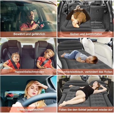 Надувний матрац для автомобіля, позашляховик, надувний матрац з насосом, MPV, надувний матрац, кемпінг, автомобільна подушка, товстіший надувний матрац для заднього сидіння з двома подушками для кемпінгу, подорожей, двору, пляжу, чорного кольору