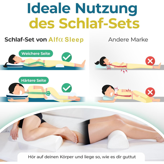 Комплект для сну з 2 предметів ортопедична подушка (висота 12 см, 60 x 35 см), включаючи 2 рівні жорсткості та подушку для колін - ергономічна подушка для шиї з піни з пам&39яттю форми, подушка для сну на боці та подушка для сну на спині, комплект з 2 пре