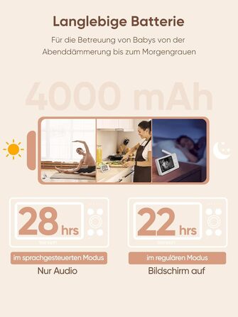 Відеоняня з 2 камерами, відеоняня 4,3 дюйма 720p без Wi-Fi, акумулятор 4000mAh, нічне бачення, функція двостороннього аудіо, режим