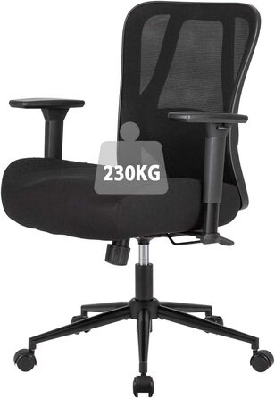 Ергономічне офісне крісло UEV 230 кг, регульована поперекова опора/підлокітники, дихаюча сітчаста оббивка, потовщена подушка сидіння 15 см, крісло для домашнього офісу, стілець для роботи, обертове крісло, чорний колір