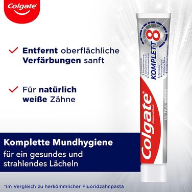 Зубна паста Colgate Complete Ultra White 12x75 мл - дбайливо видаляє плями для природного відбілювання зубів - повний всебічний захист для здорових зубів