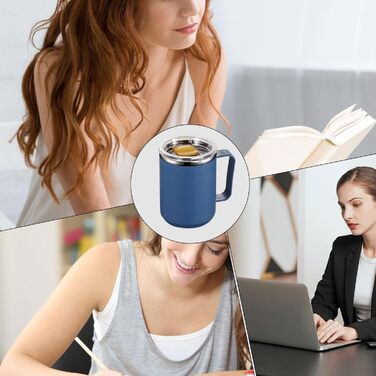 Ізольована металева кружка кухоль з нержавіючої сталі об&39ємом 450 мл, з подвійними стінками, що зберігають тепло Кришка з ручкою для дорожньої кавової кружки, для кемпінгу та дорослих, Hydrat Blue