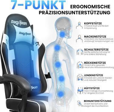 Ігрове крісло - ергономічне, регульоване по висоті, м&39яке ігрове крісло з підставкою для ніг, підголівником та поперековою опорою, обертове крісло, вантажопідйомність 150 кг, чорне, велике