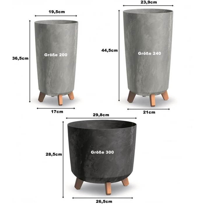 Квітковий горщик Квітковий горщик на ніжках Кашпо Gracia Slim круглий кашпо бетонного вигляду (висота 28,5 см, антрацитовий бетон)