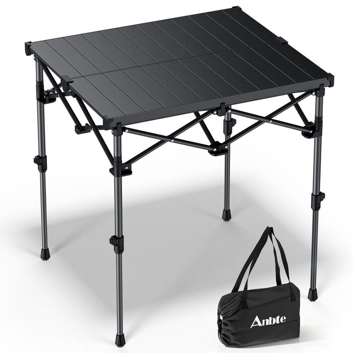 Стіл для кемпінгу Anbte, розкладний стіл 67x58 см (ДxШ), алюміній, стільниця, що згортається, з 2 рівнями висоти (44/70 см), X-подібна конструкція, вантажопідйомність до 150 кг, з сумкою для зберігання для пікніків, саду, балкону, 67 x 58 x 44/70 см
