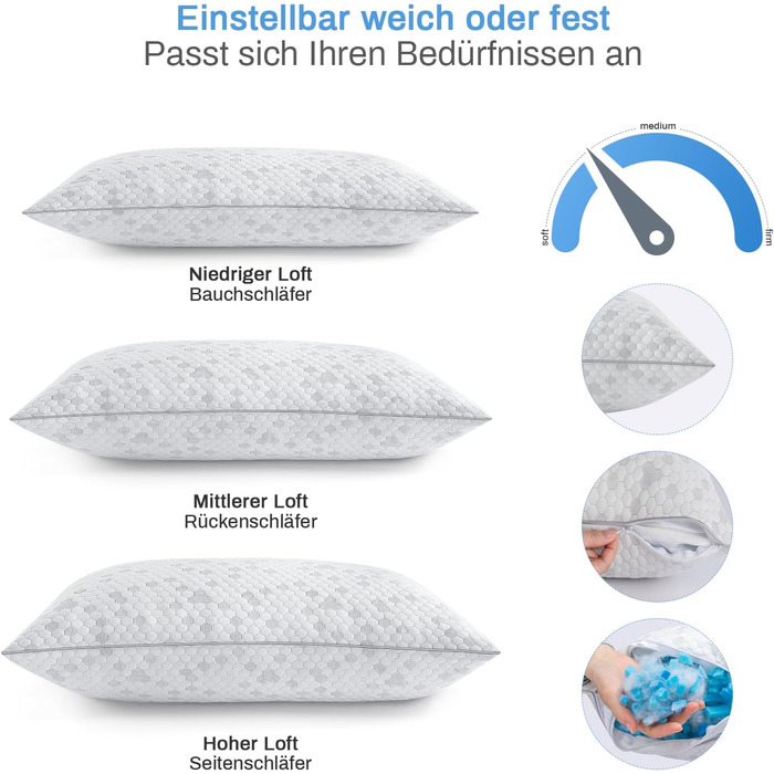 Комплект із 2 подушок/подушок для голови 40x80 см, подушки з піни з ефектом пам&39яті, регульована висота з блискавкою, подушка для шиї, яку можна прати, дихаюча подушка з піни, м&39яка та підтримуюча подушка для сну 40x80 см*2