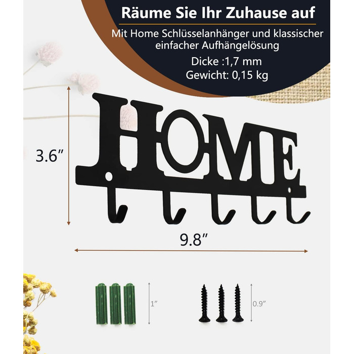 Настінна вішалка для ключів 5 гачків, декоративна, легка установка, легована сталь, чорна, тримач для ключів для декору настінного
