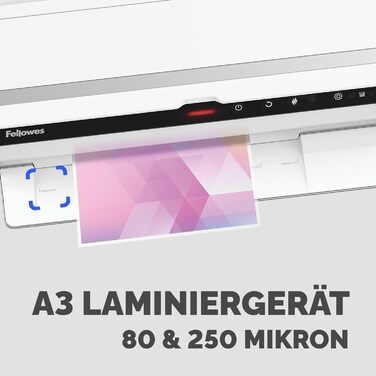 Ламінатор Fellowes Venus A3 для гарячого ламінування ламінуючих пакетів товщиною 80-250 мікрон, інтенсивне використання, автоматичний реверс, включачно з 10 пакетами для ламінування, білий