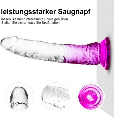 Градієнтний прозорий фіолетовий комбінований фалоімітатор на присосці 3 розміри (малий, середній, великий), без яєць, гра без використання рук, анальний та вагінальний секс. Реалістичний пеніс для початківців та досвідчених користувачів.