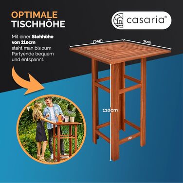 Дерев&39яний стіл Casaria, висота 110 см, 75 x 75 см, прямокутний, масив дерева, рустикальний, для приміщень/вулиці, бістро-стіл, пивний стіл, садовий стіл, стіл для вечірок, барний стіл