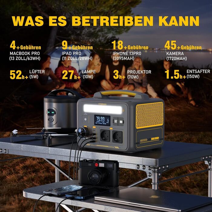 Портативна електростанція VTOMAN Jump 600X 600 Вт - сонячний генератор 299 Втгод на акумуляторах LiFePO4 з двома акумуляторами по 600 Вт (пікова потужність 1200 Вт), можливістю розширення для кемпінгу, автофургонів, екстреного використання DE-Jump600X-1