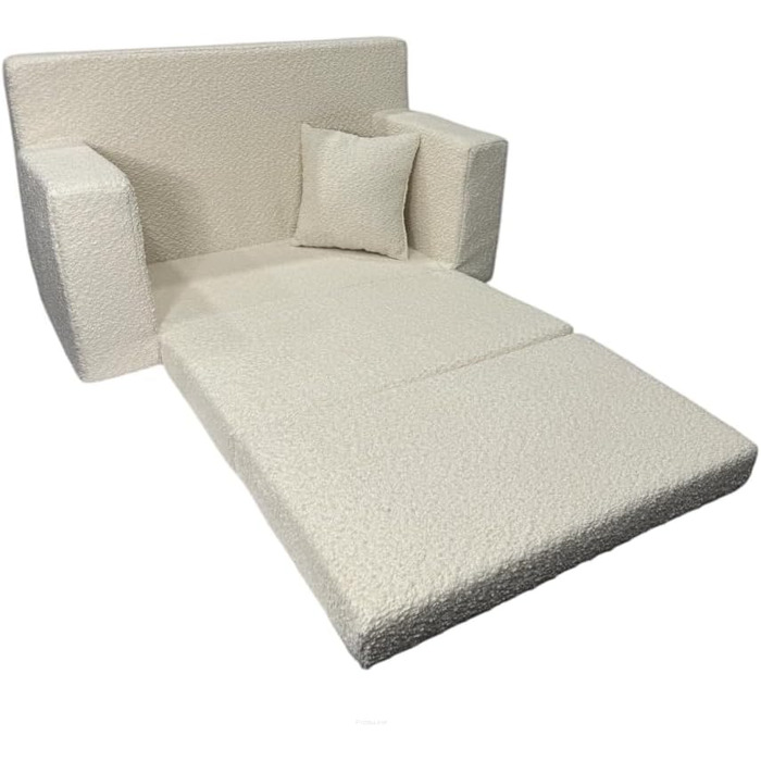 Дитячий диван FORTISLINE, розкладний, тканина з плюшевим мишеням - ігровий диванчик для дітей з функцією сну - дитячий диванчик 83x47x43 см - м&39який пінний диванчик-ліжко, сертифікований Oeko-TEX, бежевий