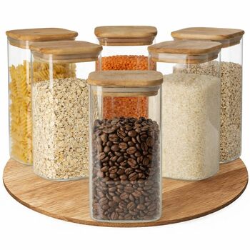 Банки для зберігання з кришками з акації квадратні/прямокутні скляні банки для зберігання герметичні та штабельовані кухонні контейнери для зберігання 6x800 мл